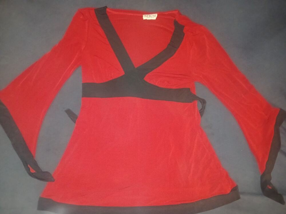 MKM Designs Top Women size M Black Pullover Scoop Neck Embellished Classy Office